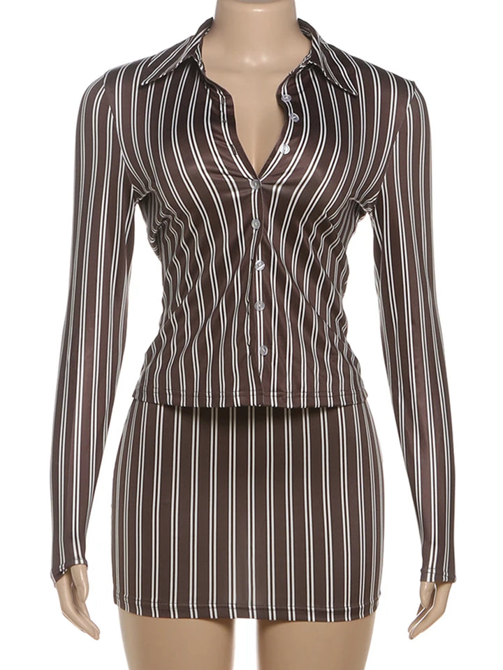 Office Sexy Stripes Print 2-Piece Set  Tracksuit