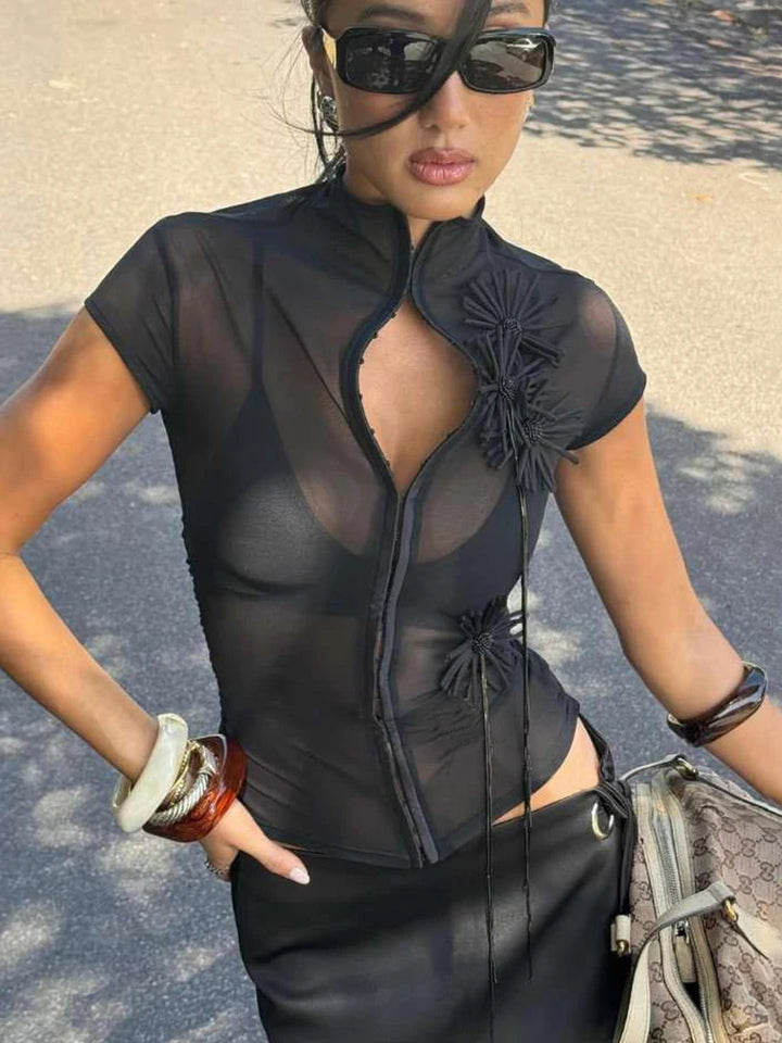 See Through  High Neck Tassel