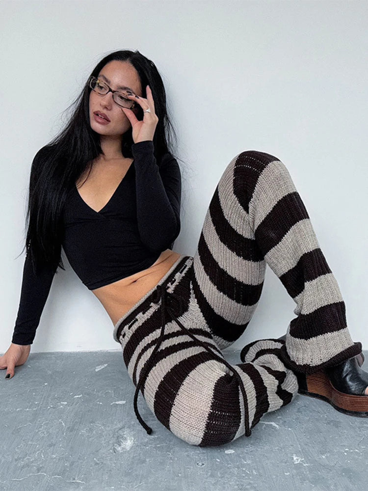 Autumn Trend Long Pants  Stripe Patchwork