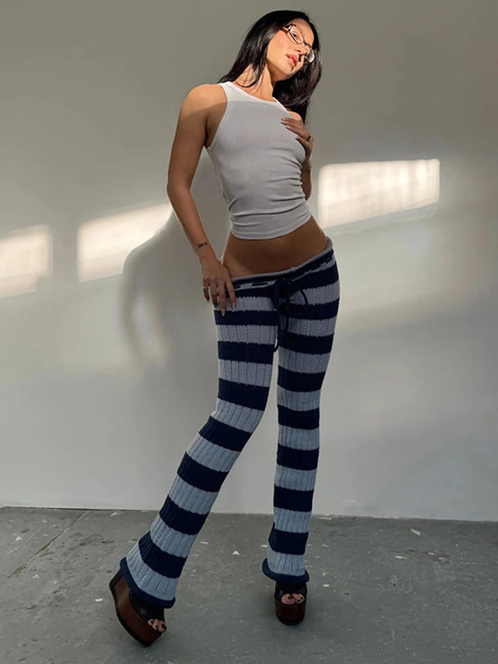 Autumn Trend Long Pants  Stripe Patchwork