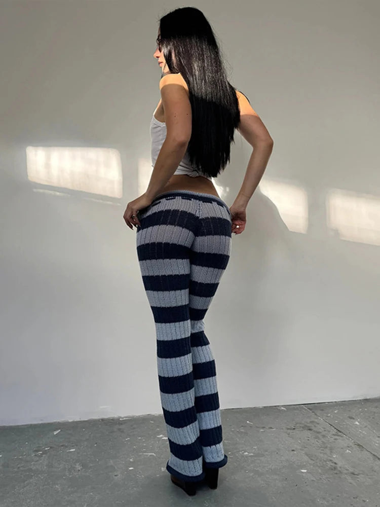 Autumn Trend Long Pants  Stripe Patchwork