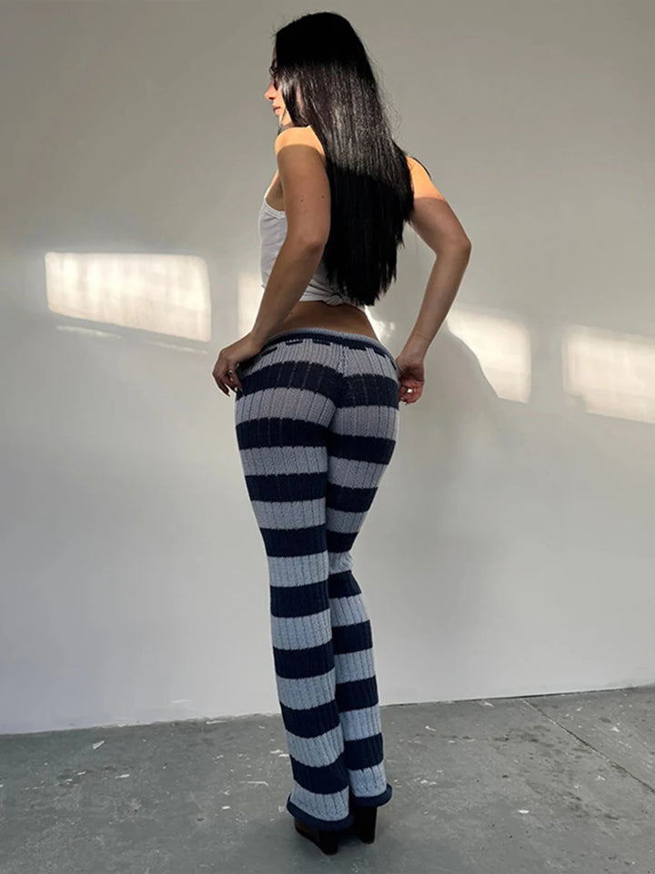 Autumn Trend Long Pants  Stripe Patchwork