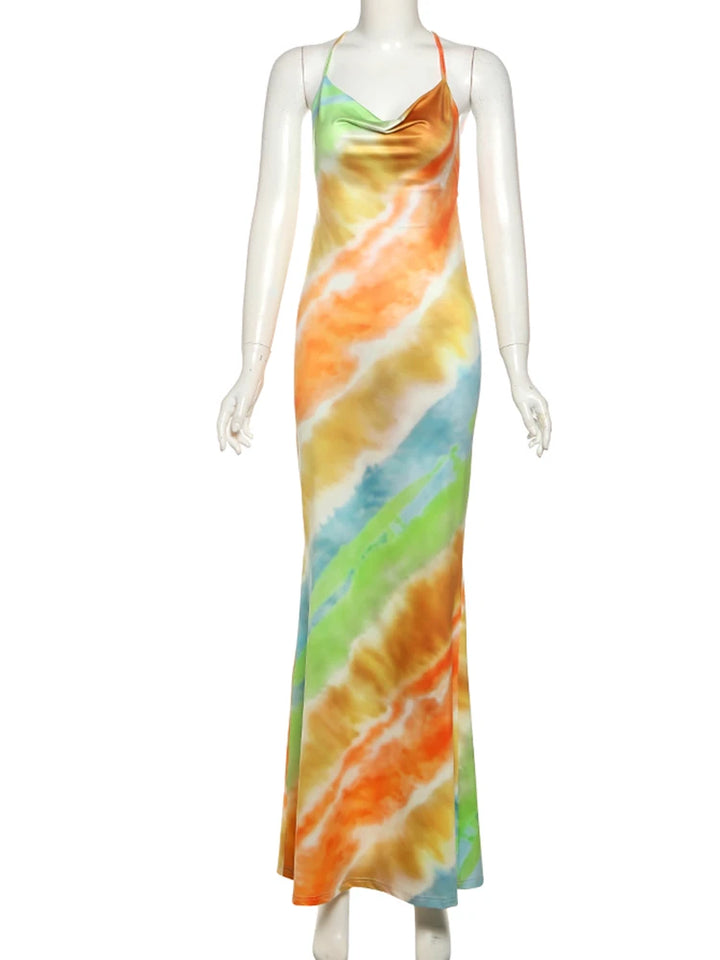 Swing Collar Colorful Maxi Dress