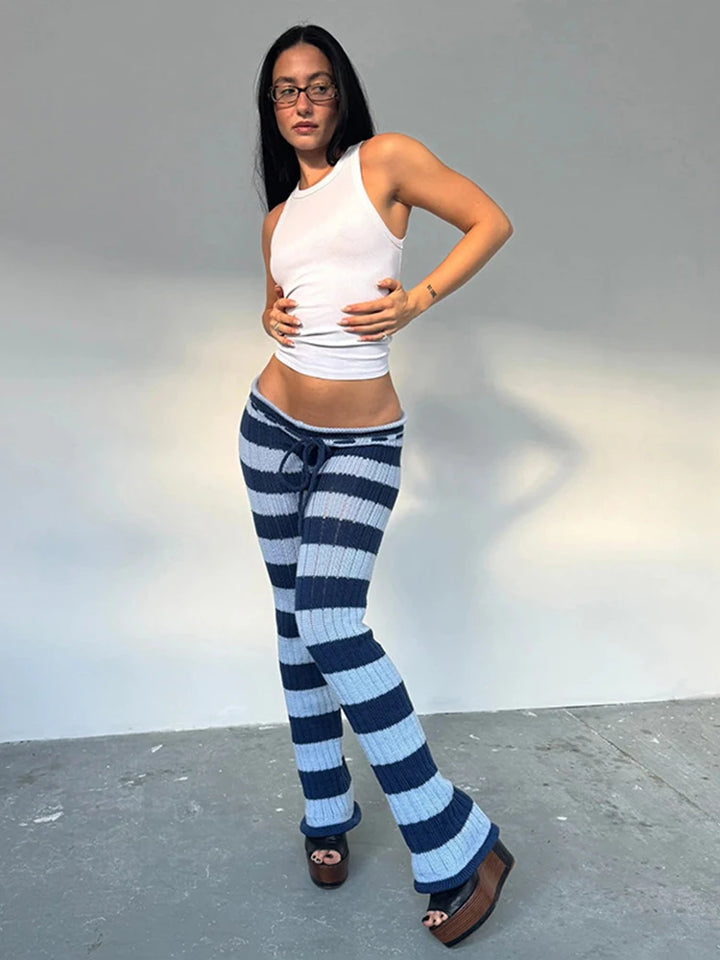 Autumn Trend Long Pants  Stripe Patchwork