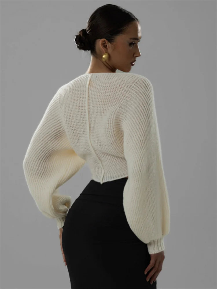 Knit Crop Top  Long Sleeves