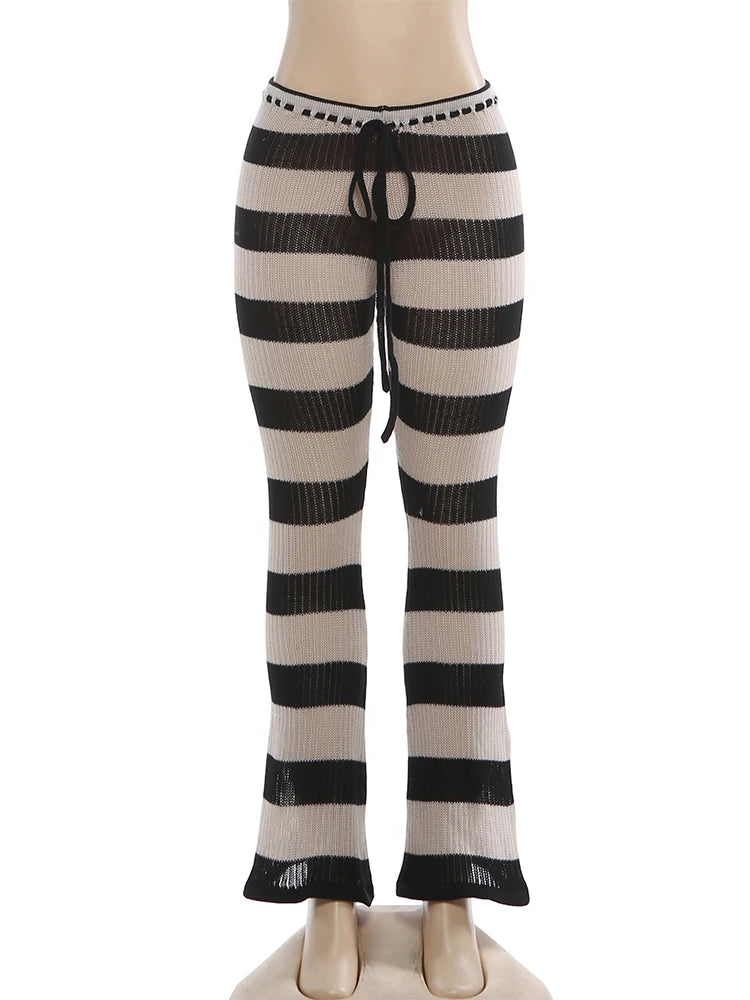 Autumn Trend Long Pants  Stripe Patchwork