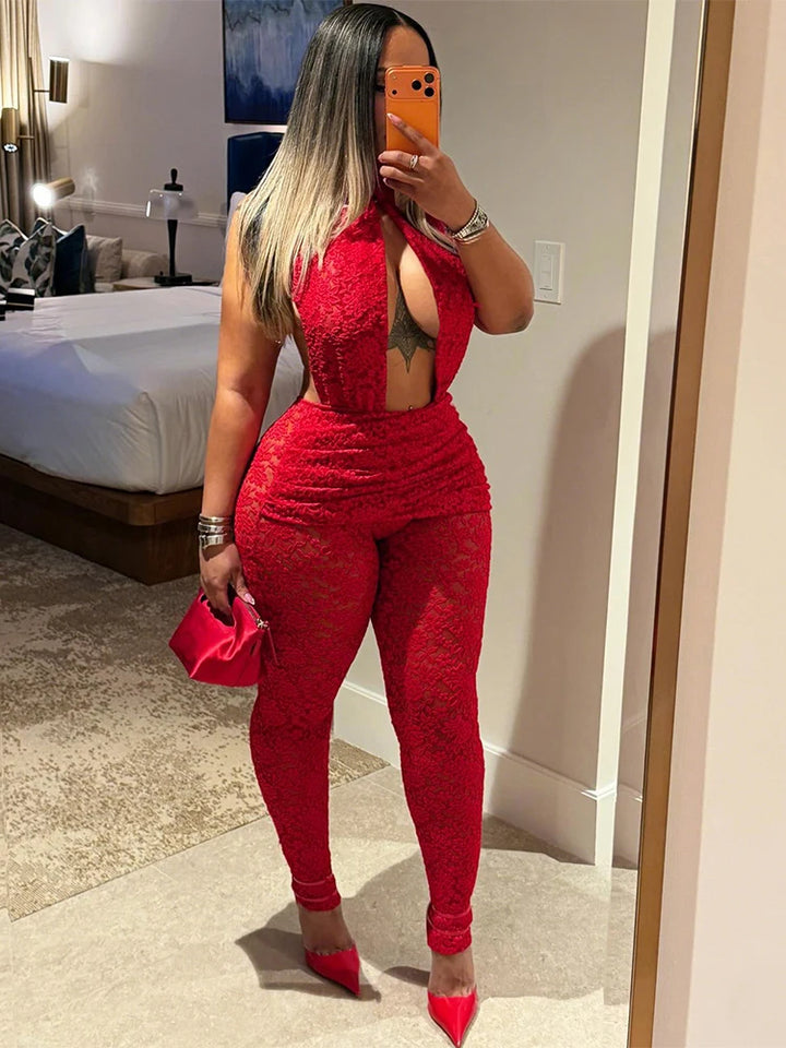 Hollow Jumpsuit Backless Halter