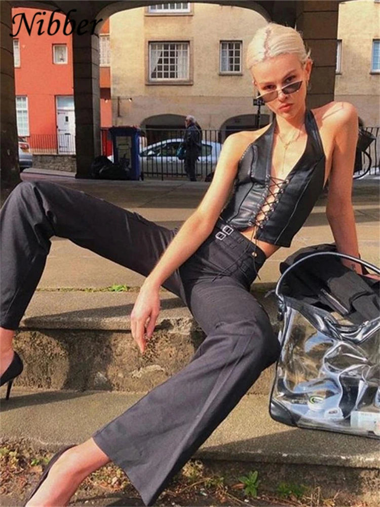 Sexy Punk Black Leather Crop Top
